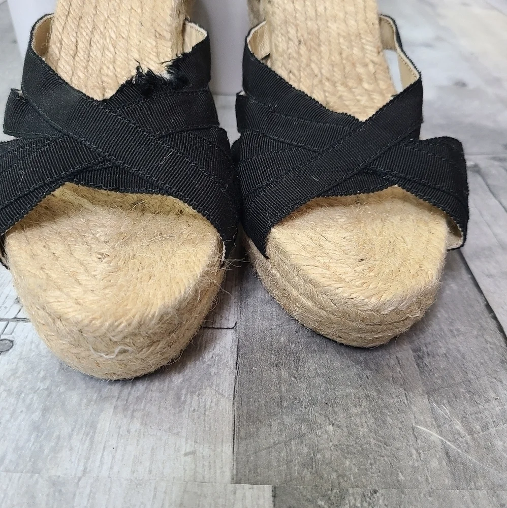 Stubbs & Wootton Size 11 Grace Rib Black Espadrille Wedges